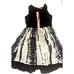 Yo Baby Girls Black and Tan Tie Dye Dress Pleated Skirt Sundress Size 6 Red Trim